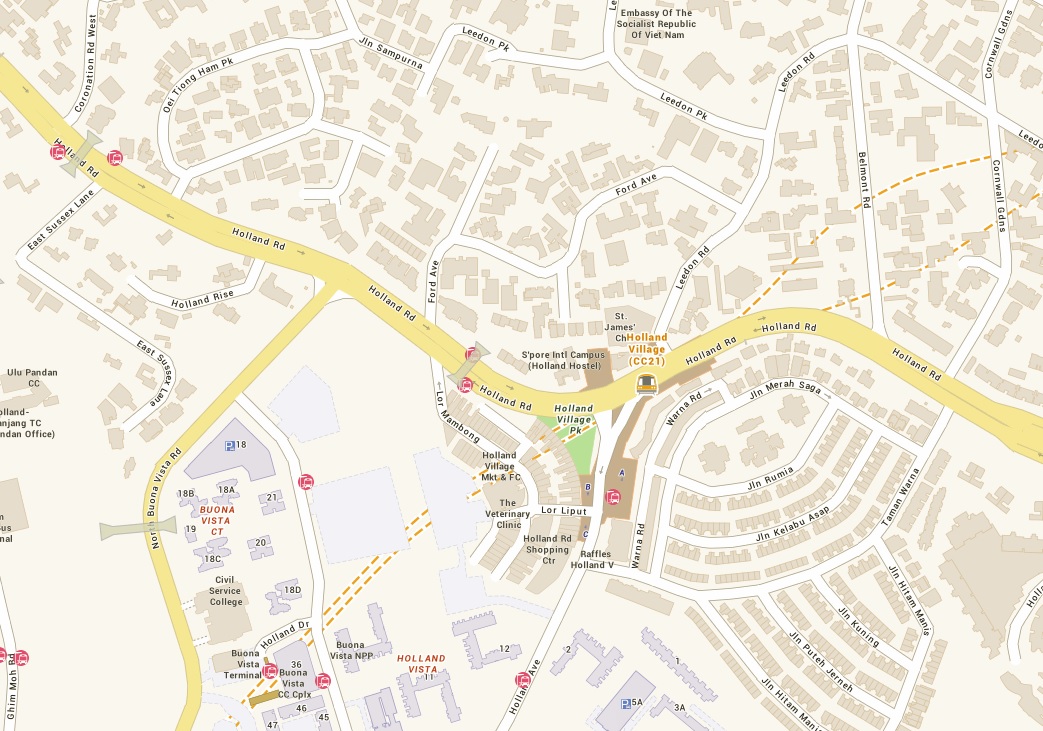Map of the area around Holland Village MRT