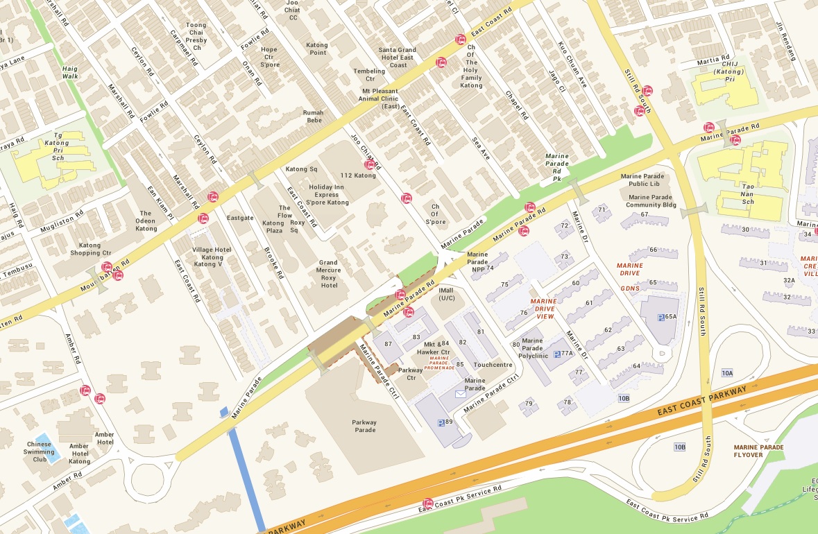 Map of the area around Katong and Marine Parade