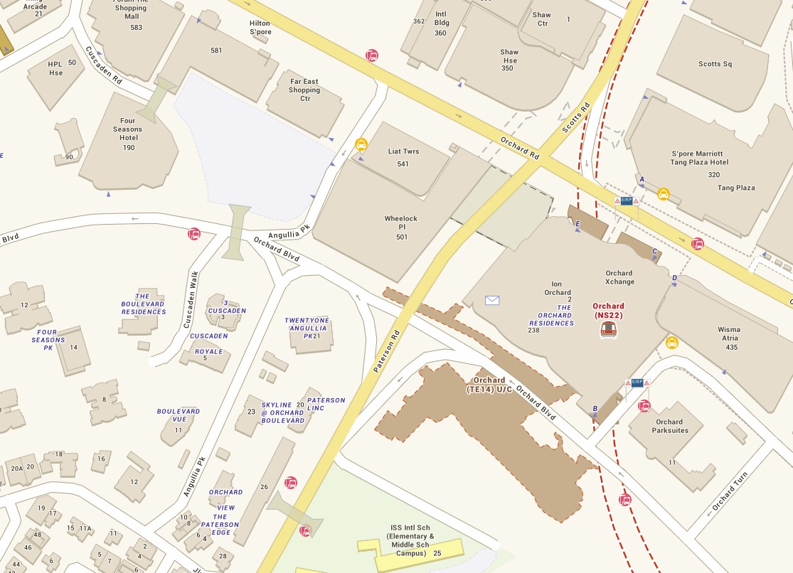 Map of the area around Orchard MRT