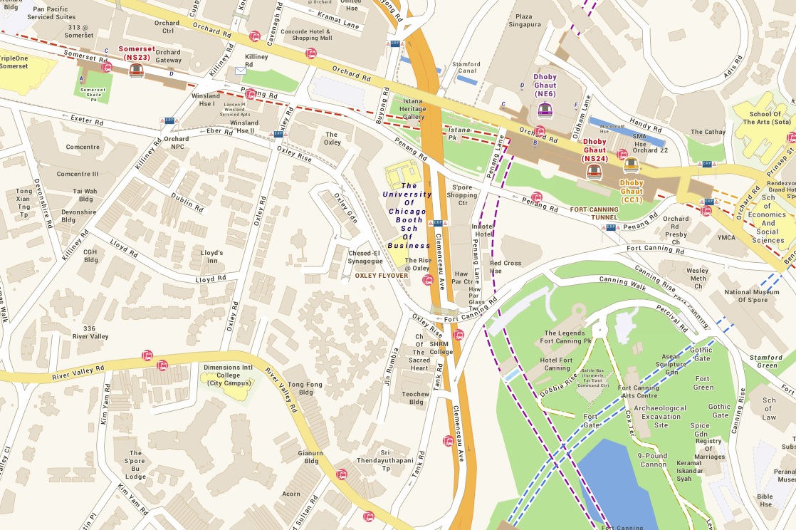 Map of the area around Somerset and Dhoby Ghaut