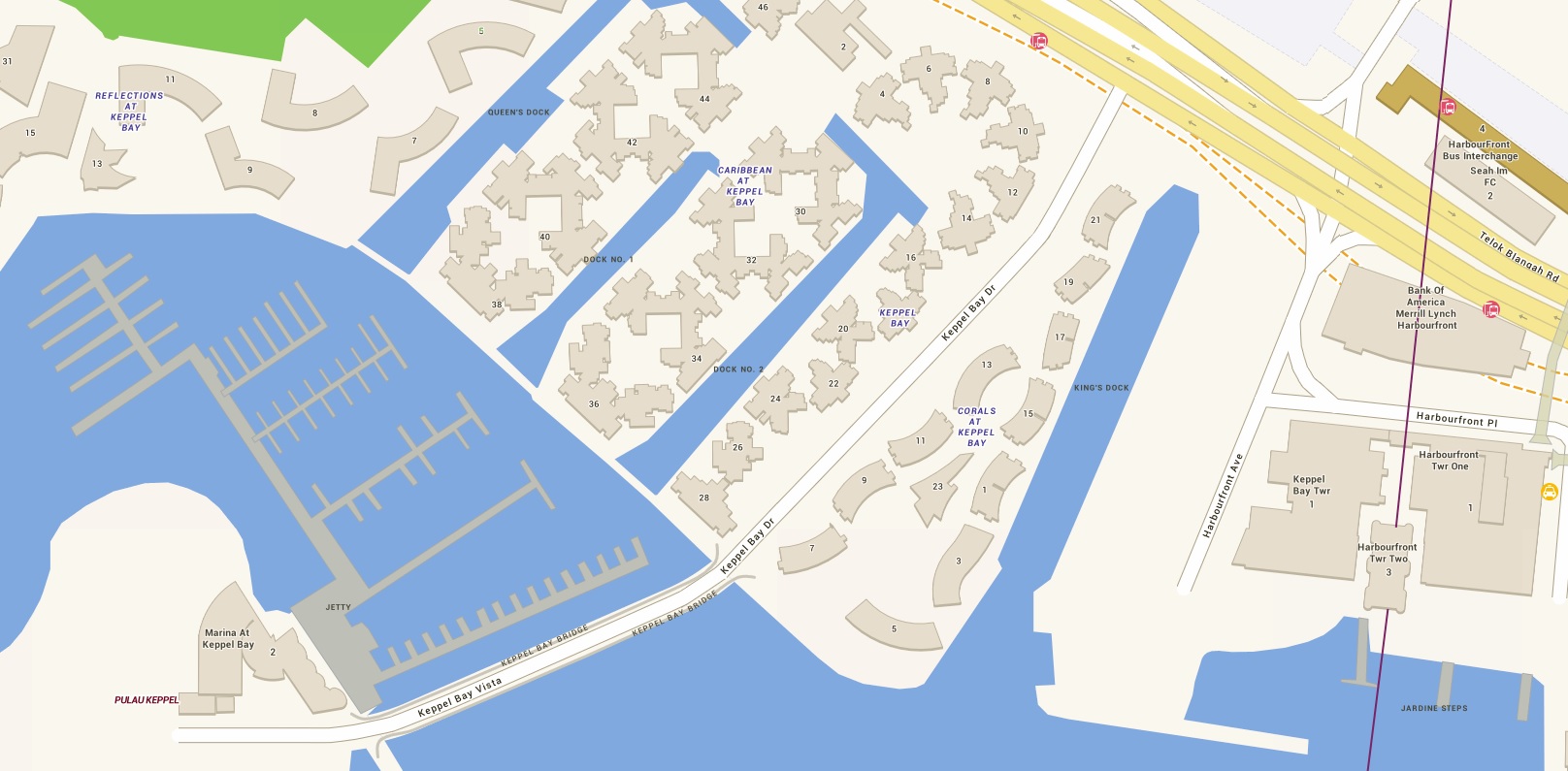 Map of the area around Harbourfront