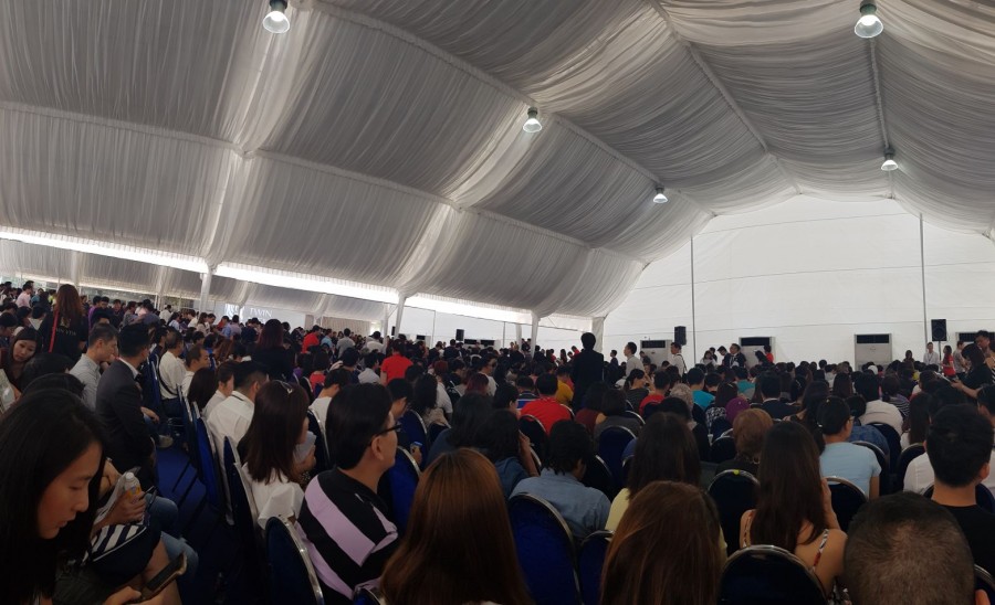 The crowd in the tent on the day of balloting for Twin Vew. 