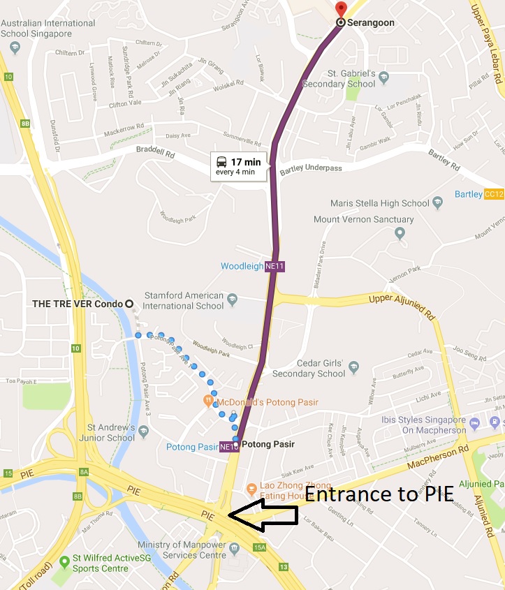 The Tre Ver to Serangoon MRT Station and The entrance to PIE