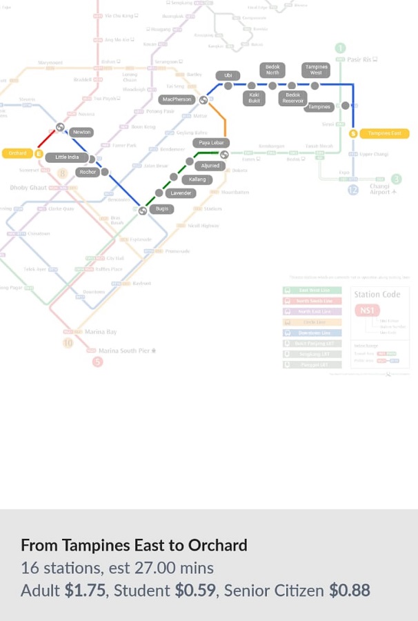 Tampines East MRT to Orchard MRT