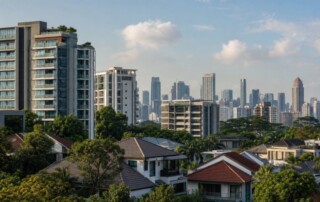 Singapore private condominiums and landed homes viewed across a green residential district
